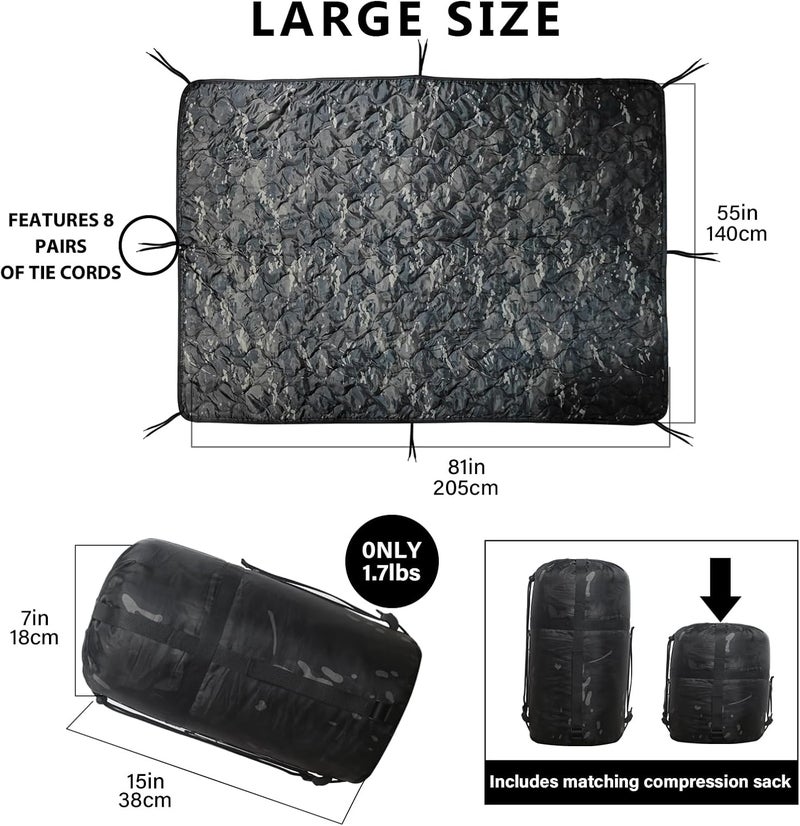 GHILEO Camo Poncho Liner, Army Blanket, Military Sleeping Bag, with A Compression Carrying Bag, for Traveling, Hiking, Camping, Outdoor Survival, Car Blanket - Image 3